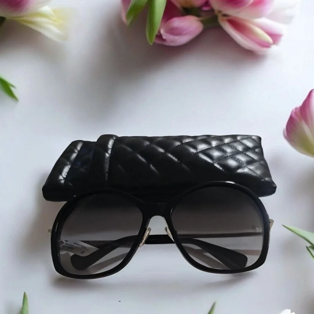 Max Mara Sunglasses Oversized Round Black Gold Designer‎ Frames Women NWT & Case